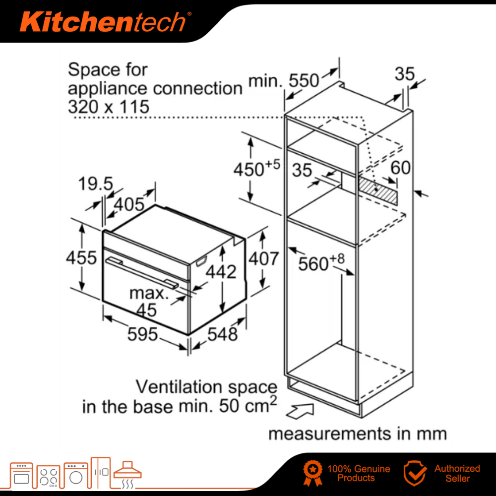 Bosch CMG633BS1B Serie 8 45L Builtin Compact Oven with Microwave